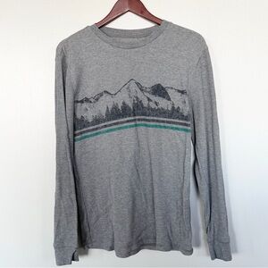Old Navy Men Gray Mountain Range Thermal Waffle Knit Soft Washed Long Sleeve MED